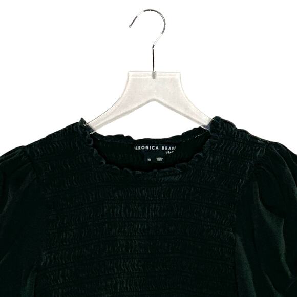 Veronica Beard XS Langston Smocked Top Black Puff Sleeve Whimsygoth *flaw - Picture 5 of 9